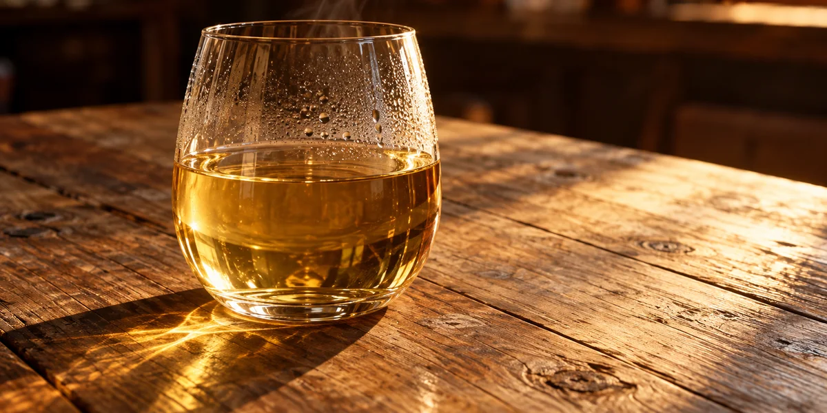 Glas Gewürztraminer in goldgelber Farbe mit Aromen