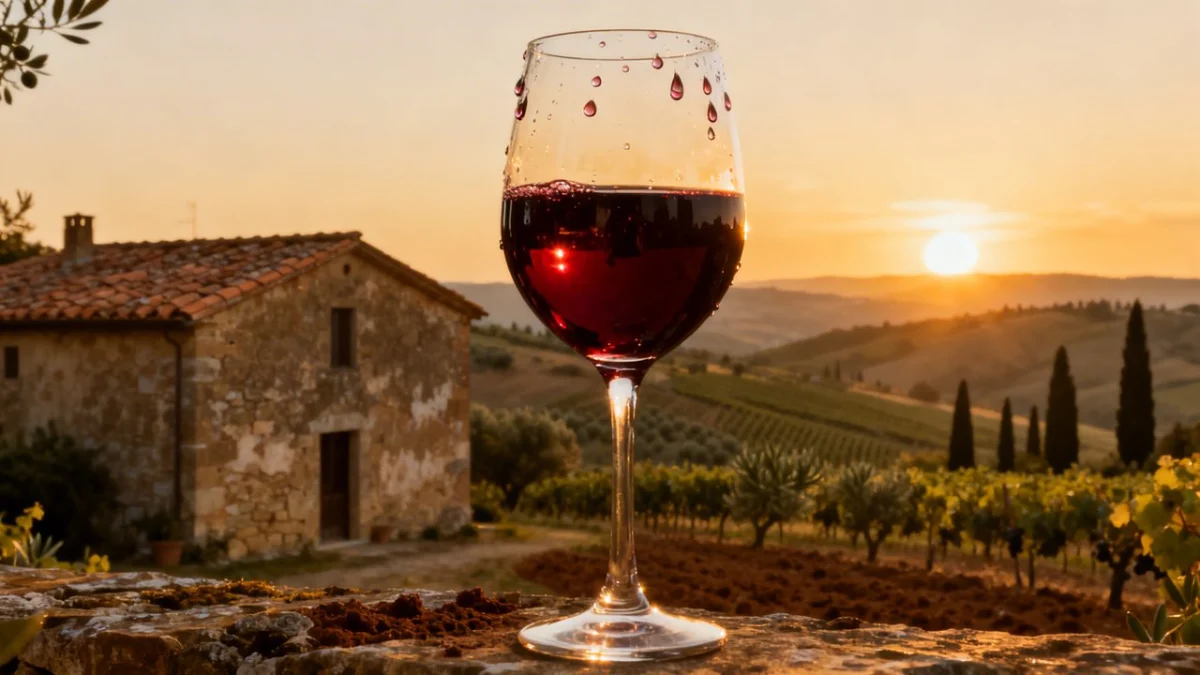 Weinberglandschaft des Chianti Classico in der Toskana bei Sonnenuntergang